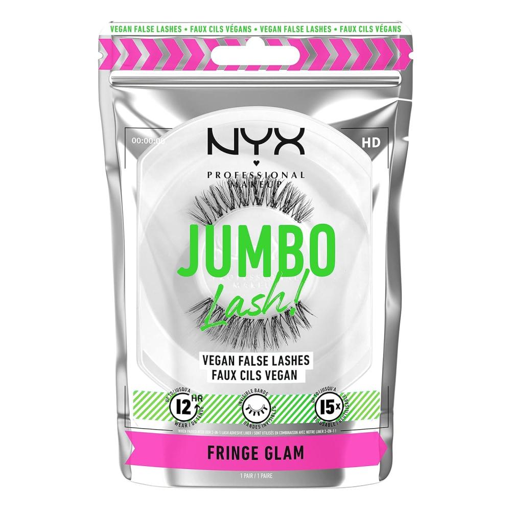 imageNYX PROFESSIONAL MAKEUP Jumbo Lash Vegan False Eyelashes Up to 12HR Wear Reusable Fake Lashes  Wispy FlutterFringe Glam